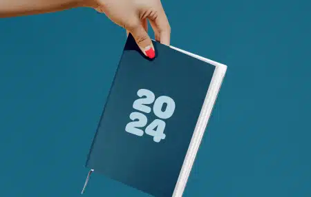 blue diary with 2024 written on the front