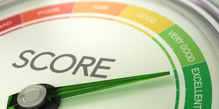 credit score dial pointing to Excellent