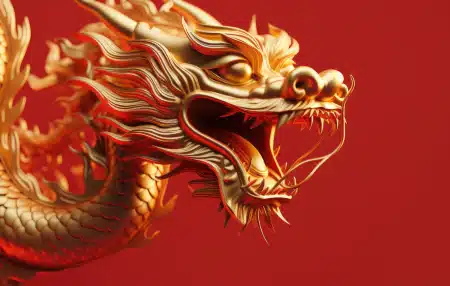 golden Chinese dragon on red background